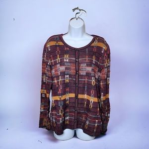Peruvian Connection Maroon Geometric Print Cardigan